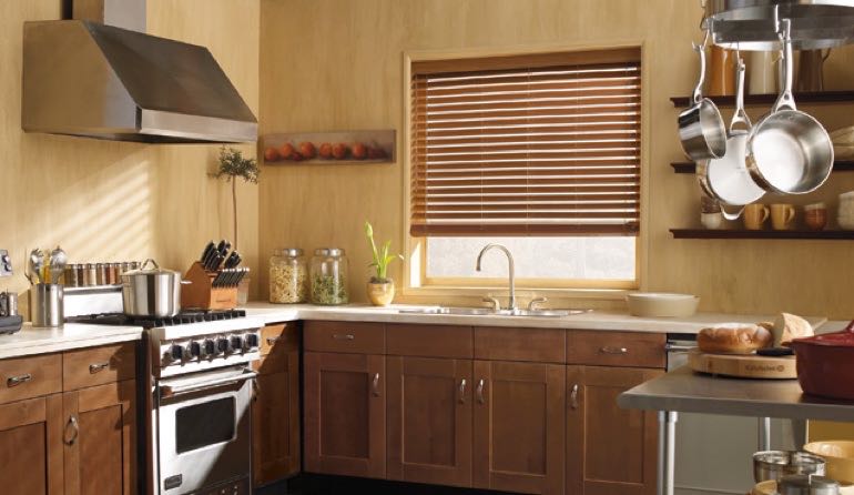 Dallas kitchen faux wood blinds.
